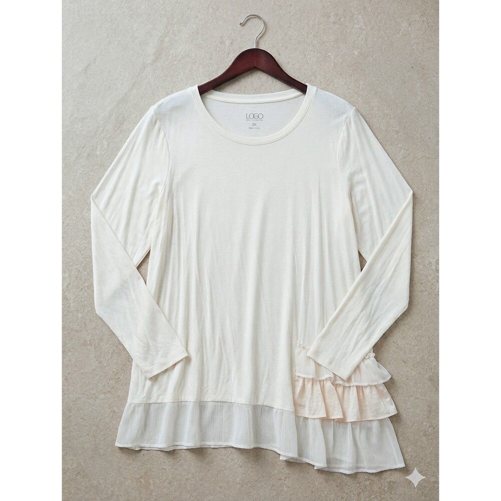 LOGO By Lori Goldstein Ruffle Hem Tunic Top Size 2X